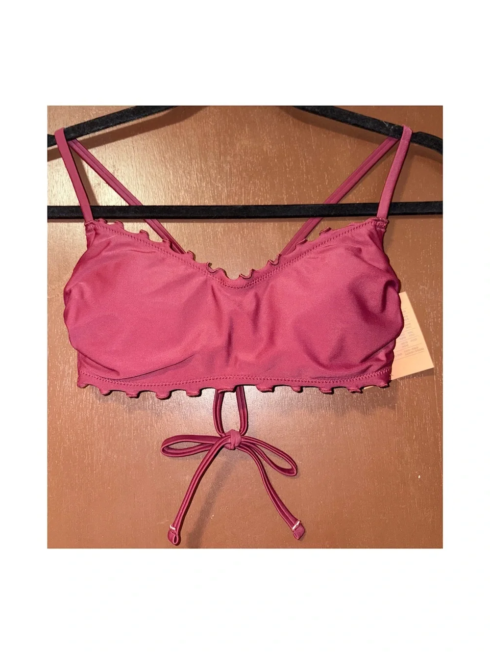 Shade & Shore Ruffle Bralette Bikini Top (Burgundy - Small)